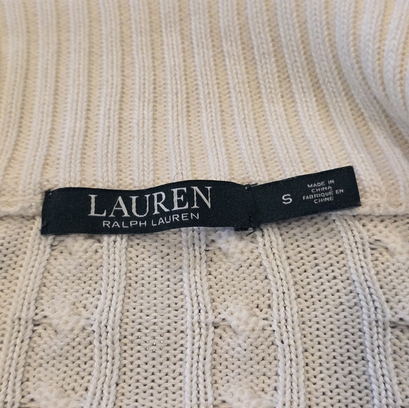 Ralph Lauren Cream Cable-Knit Zip Cardigan with Gold Logo Crest Women's Small - Picture 5 of 8